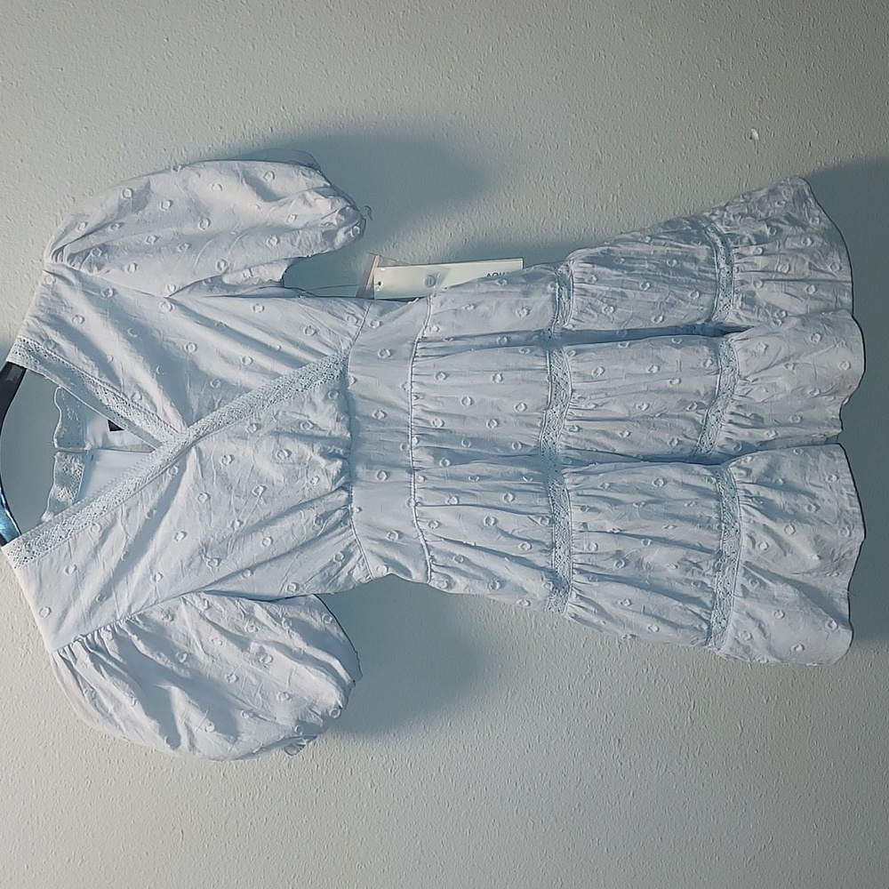 Aqua Girls Blue Puff Sleeve Dot Lace Bloomingdale's Exclusive Dress XS/6 NWT